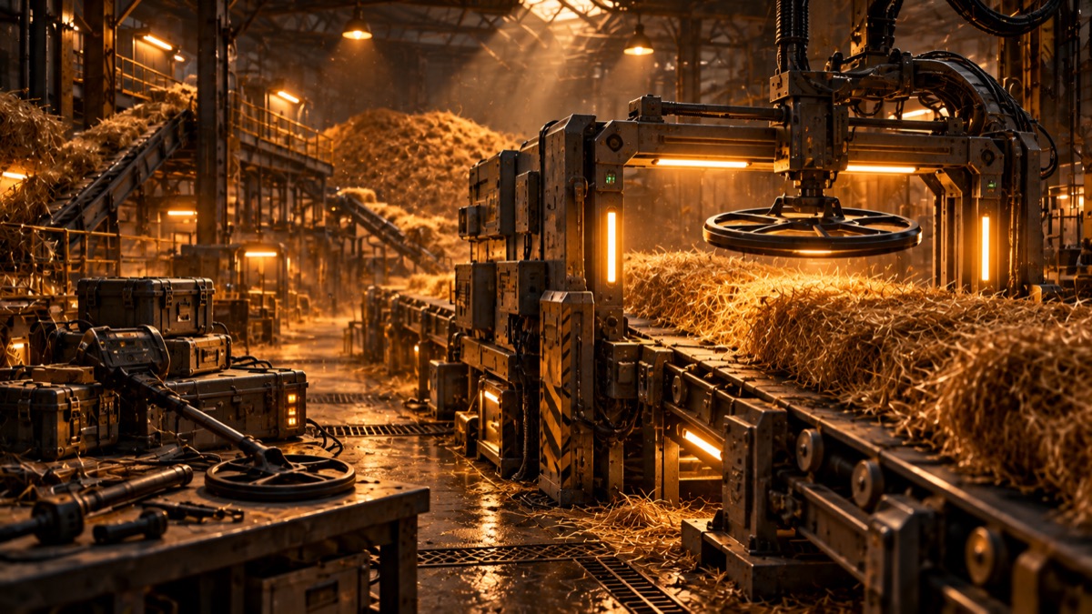 Industrial scanner inspecting hay on a conveyor